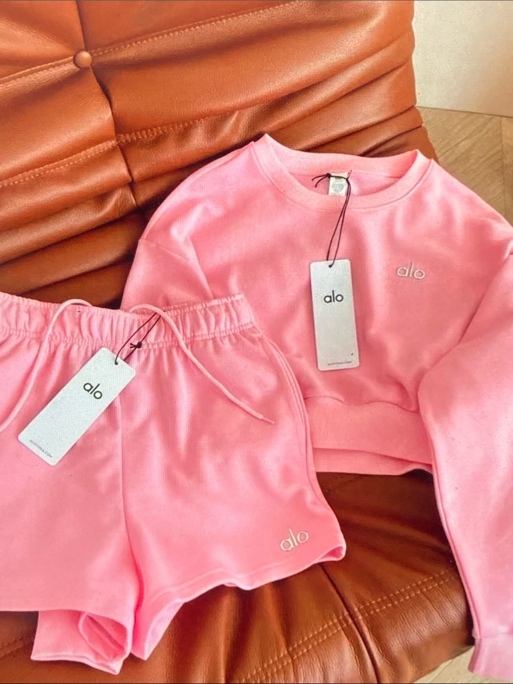ALO Yoga Soft Pink Tank and Shorts Set